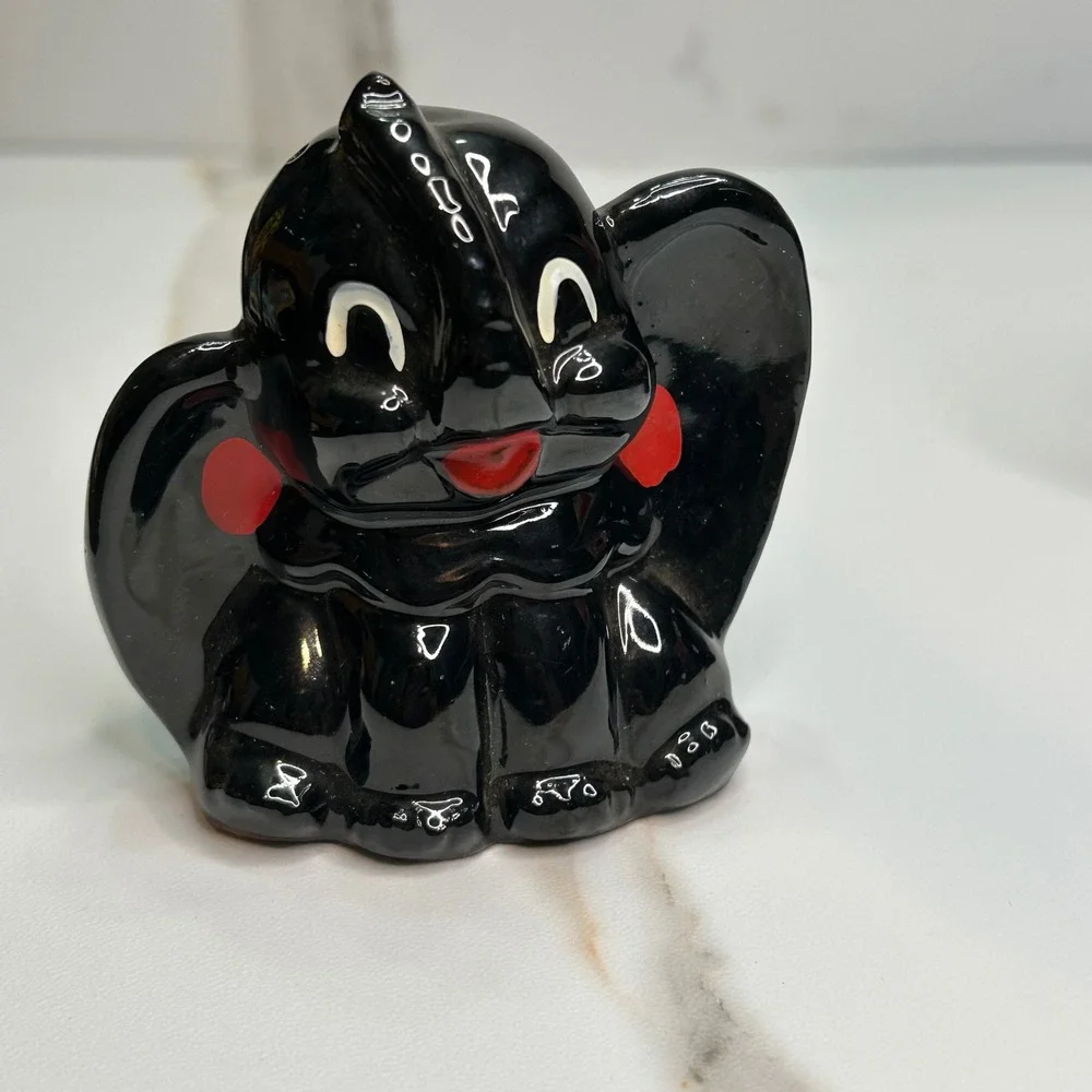Vintage Black Elephant Salt and Pepper Shakers Set Ceramic Japan Mid Century
